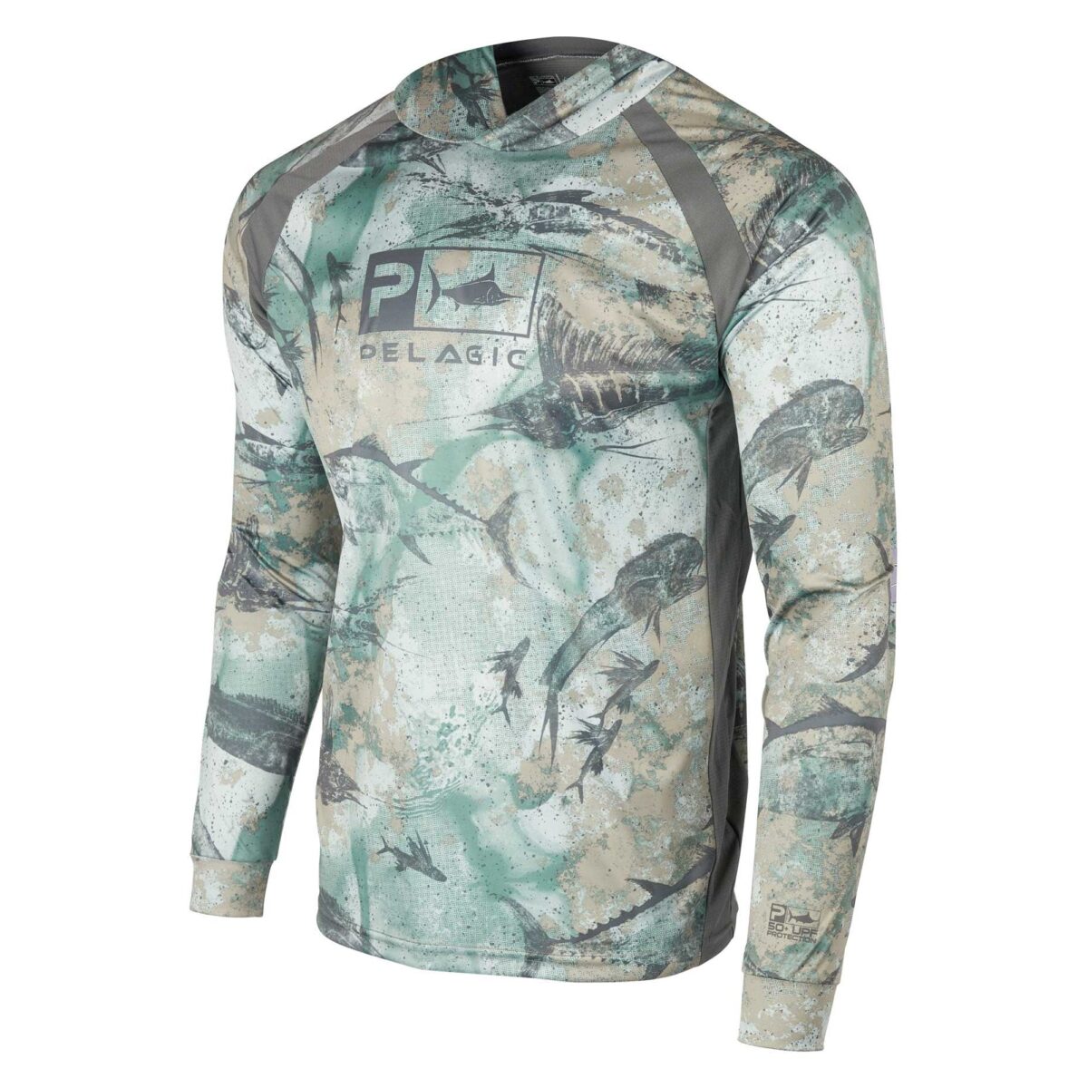 Pelagic Mens Vaportek Upf 50+ Hooded Fishing Shirt Green